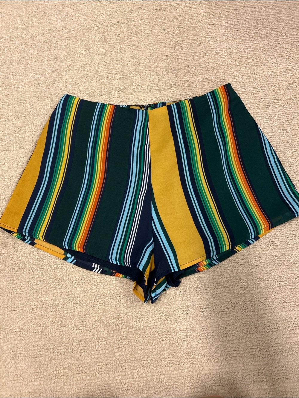 Windsor High-Waist Striped Shorts in Yellow, Navy & Green